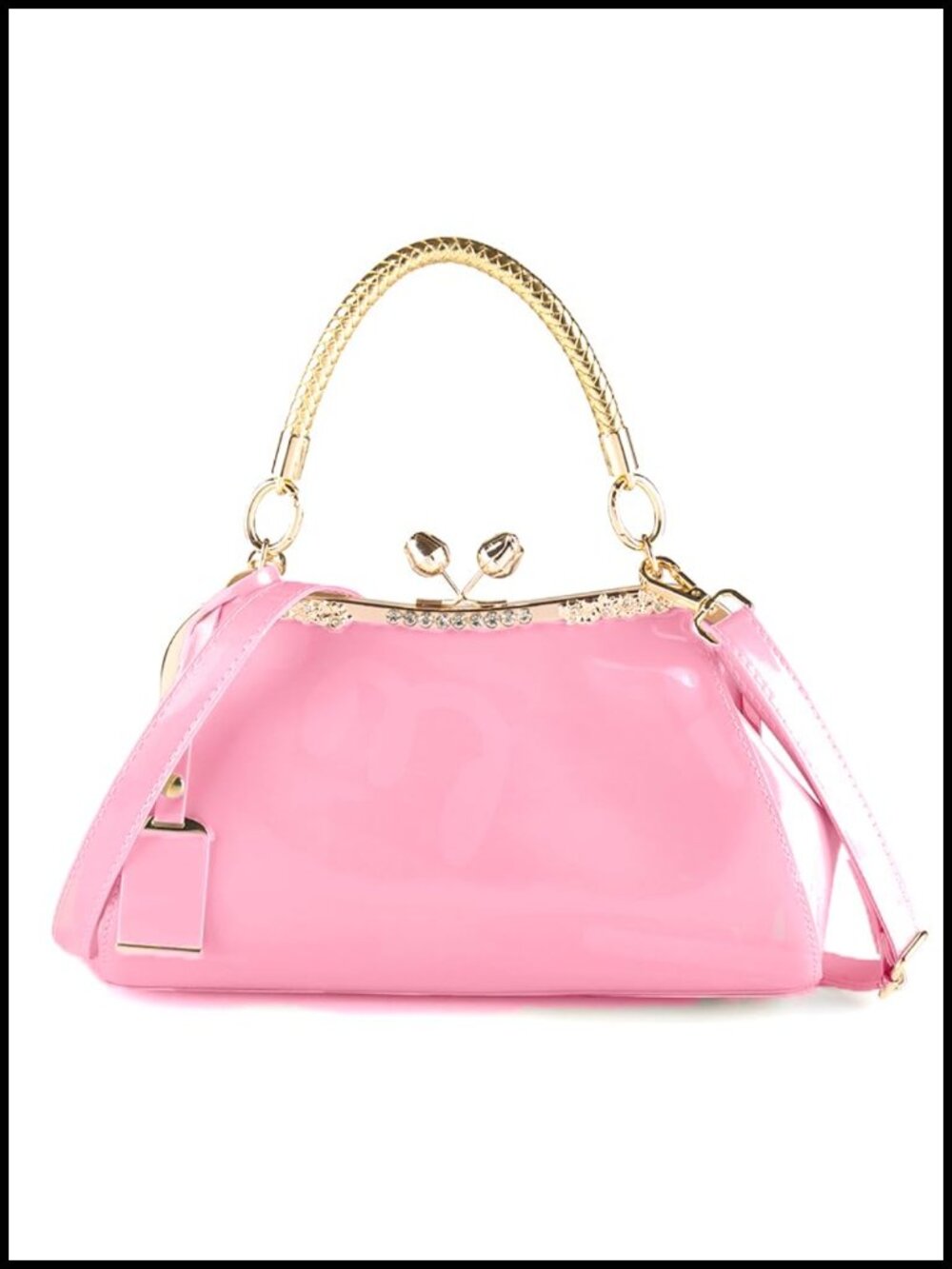 Patent Leather Kiss-Lock Evening Bag Adjustable Strap Wedding Party Purse